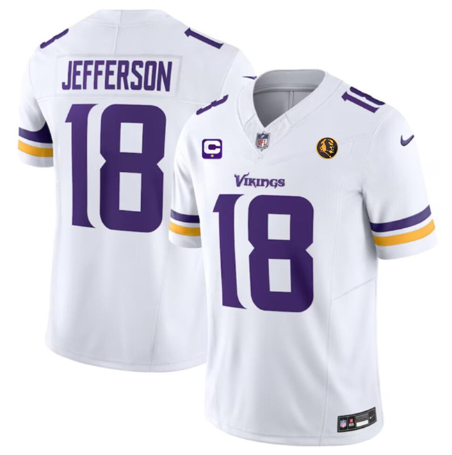 Men's Minnesota Vikings #18 Justin Jefferson White 2023 F.U.S.E. With 1-star C Patch And John Madden Patch Vapor Limited Football Stitched Jersey - Click Image to Close